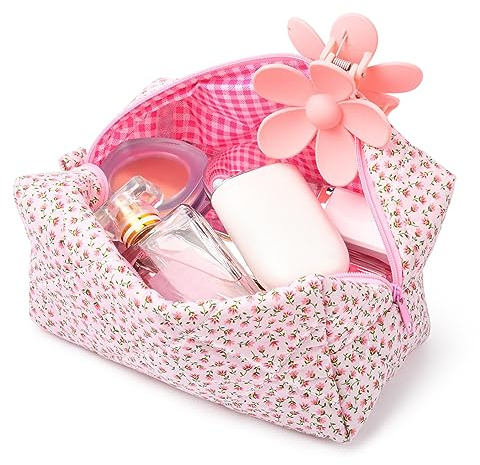 SOIDRAM Gesteppte Make-up-Tasche mit Blumenmuster, Puffy Coquette Make-up-Tasche