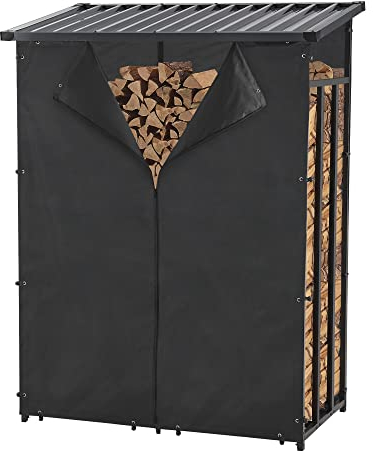 casa.pro Kaminholzregal Yakutat Brennholzunterstand außen Brennholzlager Holzstapelhilfe Brennholzregal mit Abdeckung Kaminholzständer Metall 185 x 130 x 70 cm Schwarz