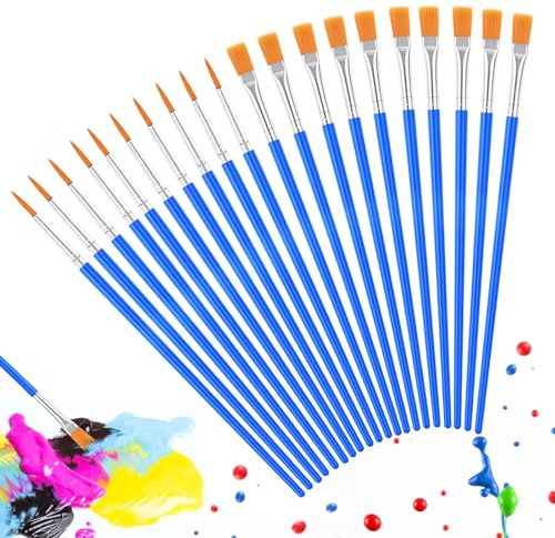 20 Stück Pinsel Set, 10 Runde Pinsel und 10 Flache Pinsel, Kleine Künstlerpinsel für Details, Kunstmalerei, Körper, Gesicht, Felsen, Leinwand, Zeichnen und Basteln
