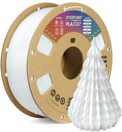 OVERTURE PLA Filament 1,75 mm Aufgerüstet, 1kg Filament (2,2 lbs), Maßgenauigkeit +/- 0.02mm, für 3D-Drucker (Kaltes Weiß)