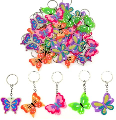 JZK Set di 30 Portachiavi Colorati a Farfalla per Bambini e Bambine, Mini Portachiavi in Gomma per Compleanni e Feste per Bambini e Bambine