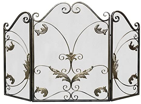 GTPBAO Funkenschutzgitter Kaminschutzgitter Von Scrollwork Design, 120×80cm, Used-Look-Antik-Finish, Schmiedeeiserner Mesh-Funkenflammenzaun für Die Wohnzimmerdekoration