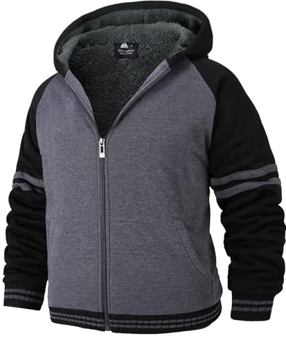 LLdress Veste Polaire Garçon Sweat à Capuche avec Zipper Enfants Hoodie Chaud Causal Hiver Ourdoor Veste d'hiver avec Doublure Hooded Jacket Pullover Automne(Gris Foncé XL)