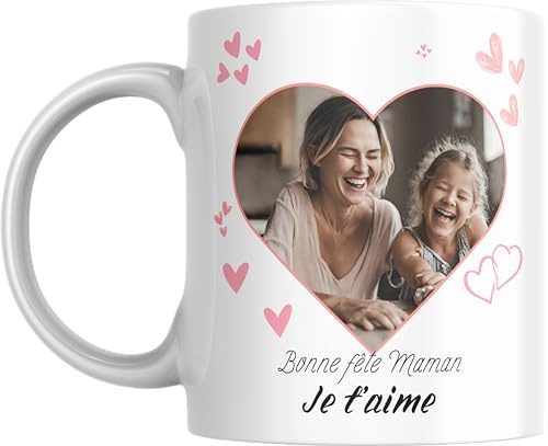 Mug Personnalisé avec photo et texte LOVE Cadeau Fête des Mères et Fête des Grands Mères - Maman - Anniversaire femme- Céramique 330ml