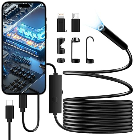 Endoscope Camera with Light, 1920P HD Borescope with 8+1 Adjustable LED Lights, IP67 Waterproof 16.5FT Semi-Rigid Snake Cord Inspection Camera for iPhone, iPad and Android Phone (Single-Lens)