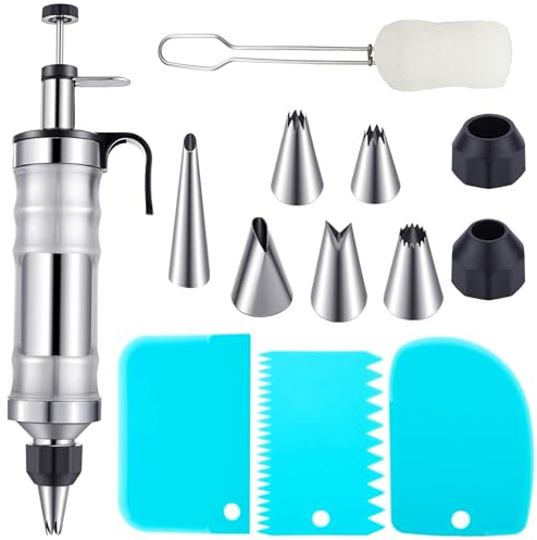 iringa Per Dolci, Beccucci Per Pasticceria Kit 13 Pezzi, Sac a Poche In Acciaio Inox, 6 Beccucci Sac a Poche, 3 Raschietti Per Torte, Saccapoche Professionale Per Cupcake, Ciambelle, Pasticceria