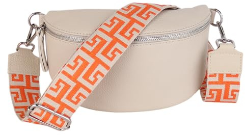 MIRROSI® Bauchtasche Damen, Echtleder, Made in Italy, Umhängetasche, Brusttasche, Crossbody Bag (1 Tasche & 2 Gurte)