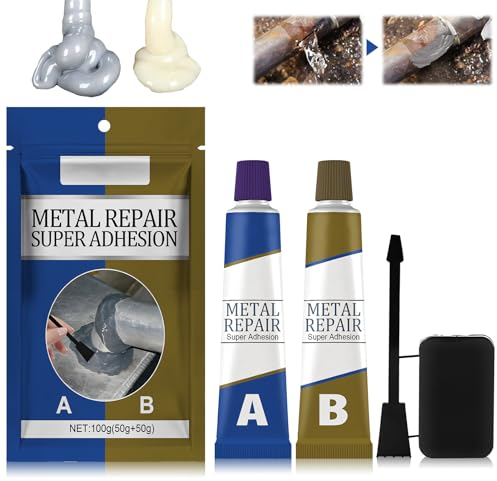 Colle métallique 2 composants extra forte - Colle métallique résistante à la chaleur - Colle métallique liquide pour réparer les fissures - Colle de soudure pour différents défauts de fonte dans