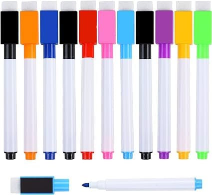 DERAYEE 11-stück Whiteboard-Stift-Set mit Radiergummi, abwischbarer Whiteboard-Filz in dünner Farbe für Kinder