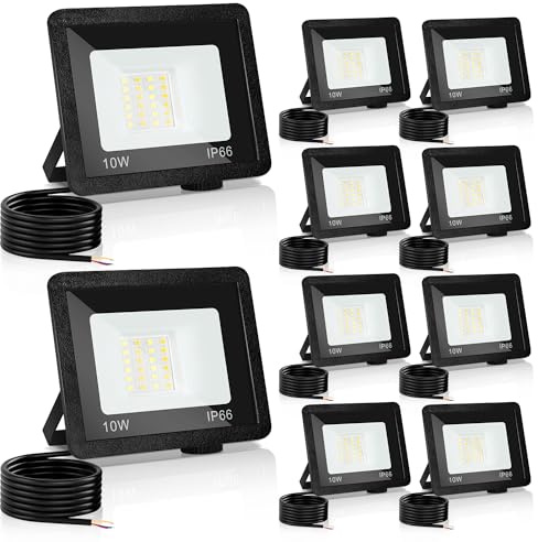 Izrielar 10W LED Außen Strahler Scheinwerfer, 10er Flutlicht Superhell Außenstrahler, 3 Einstellbare Farbtemperatur, IP66 Wasserdichter für Hof Hotel Sportplatz Garage Garten