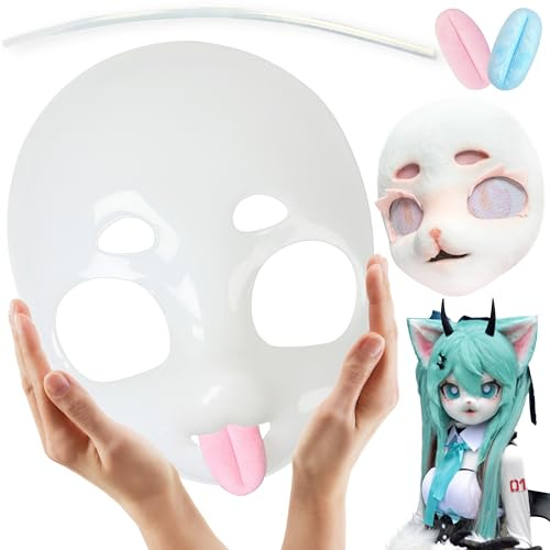 Liokoon Fursuit huvudbas therianmask lurviga vita masker gör-det-själv anime kostym rekvisita för Kawaii cosplay