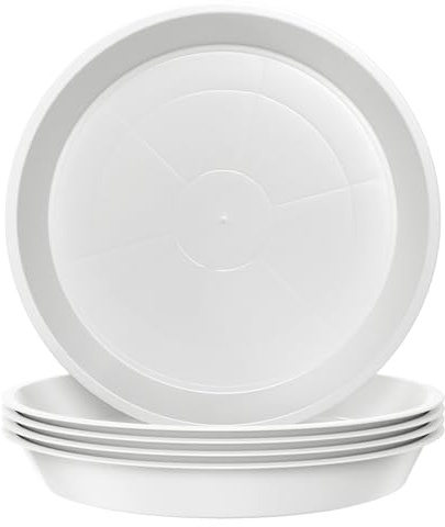 Kunjocy Confezione da 5 sottovasi rotondi da 32 cm, per piante da giardino, in plastica, per interni ed esterni, adatti per vasi fino a 30 cm (bianco, esterno 32 cm)