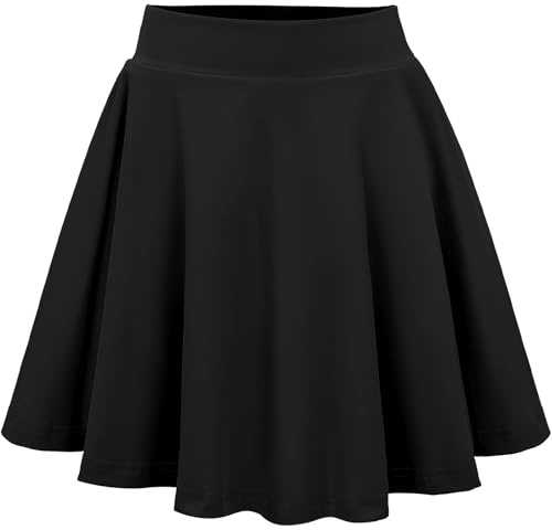 Eisnnu Mädchen Rock Kinder Tennisrock mit Shorts Elastische Taille A Linie Dehnbarer Kinder Freizeitröcke Minirock Schuluniform(12-14Jahre,Schwarz,M)