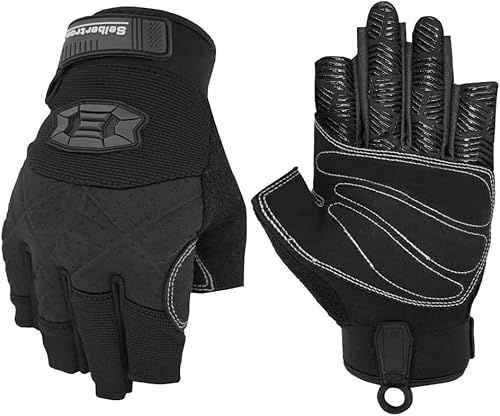 Seibertron M.F.O.S.G-3 Gloves 3/4 Finger Padded Palm Lightweight Breathable Climbers, Rock Climbing, Rescue, Adventure, Sailing, Yachting, Paddling, Fishing, Kayaking Sports Black XL