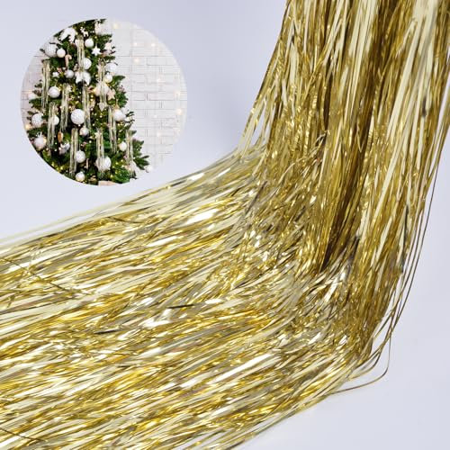 YUKL Tinsel Icicles 4000 Strands Metallic Gold Tinsel Christmas Tree Streamer Party Decoration 18 Inch Tinsel for Christmas Tree Icicles Indoor Outdoor Xmas New Year Disco Birthday Party Supplies