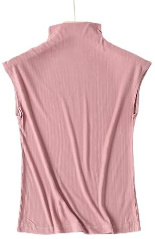 Weardear Blusa para Mujer Tops Cuello Medio Alto Camisetas Sin Mangas Tops Camisas Informales Blusa Básica Camisola Informal Rosa L