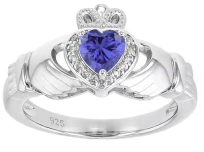 CTIEIP 10K 14K 18K 20K Gold 0.16ct echter Diamant Claddagh Edelstein Ringe 1 Karat Herzform Irischer Claddagh Geburtsstein Ring Claddagh Verlobungsring für Frauen Frau Freundin, Künstlicher