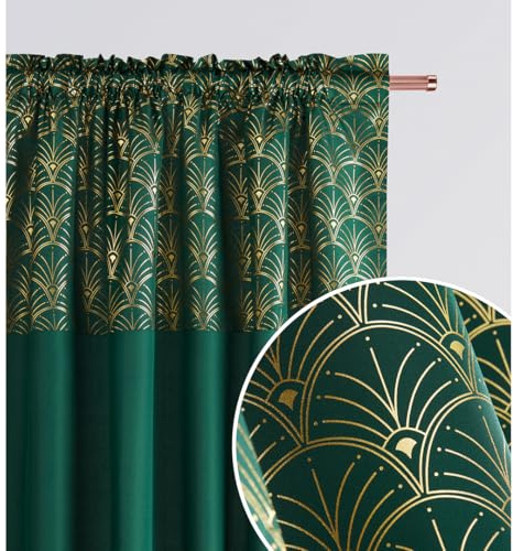 room99 Vorhang mit Kräuselband Belissa 140 x 280 cm Breite x Höhe Schiebegardinen Curtain Wohnzimmer Schlafzimmer für Schienensystem Flaschengrün, 1 Stück