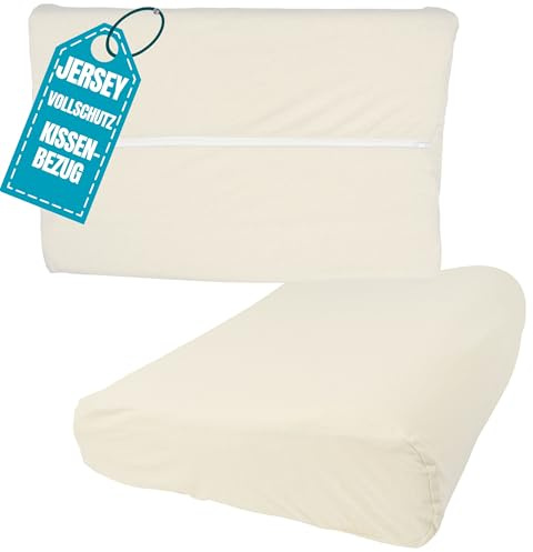 Jersey Nackenkissen Bezug 30x50 cm Creme aus Baumwolle | Elastische Nackenstützkissen Vollschutz Bezug mit Reißverschluss, Gesundheitskissen Kissenbezug, Kissenschoner Kopfkissen