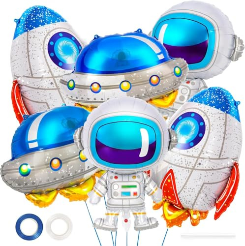 Weltraum Luftballons 6 Stück Luftballon Rakete Astronauten Raumschiff Folienballon Weltraum Geburtstag Deko Astronaut Weltall Kindergeburtstag Deko