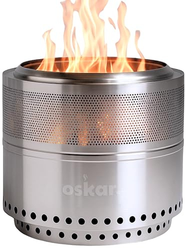 Oskar Edelstahl Feuerschale Ø50 cm | Feuerkorb für Garten & Terrasse | Mit Zuglöchern, Standfuß & Deckel | Hitzebeständig & raucharm | Klappbare Feuerstelle