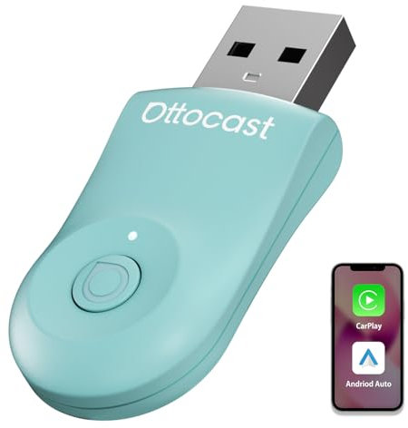 2025 Neu OTTOCAST Mini, Wireless Android Auto und Carplay Wireless Adapter, Plug & Play WiFi 5.8GHz Convert Wired to Wireless Carplay Dongle, Kompatible Autos mit Kabelgebundenem AA und Carplay-Grün
