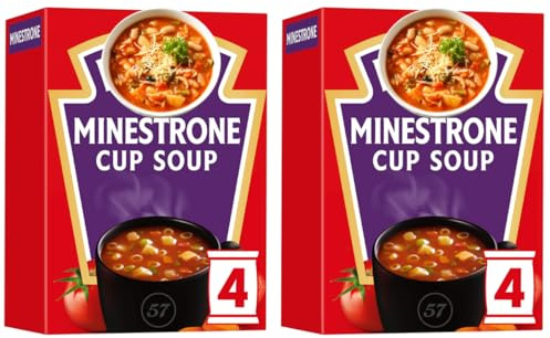 Minestrone Instant Cup Soup (4 X 22g) X 2 Pack, Low Fat, No Added MSG, No Artificial Colours or Preservatives, Suitable for Vegetarians