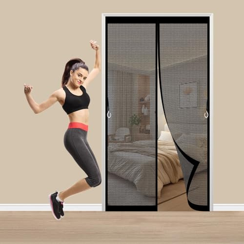 Moustiquaire Porte Fenetre Magnetique 108 x 180 cm Adsorption Magnétique Accès Facile Facile à Installer Moustiquaire Magnétique Fenêtre pour Balcon Salon Chambre Portes, Noir
