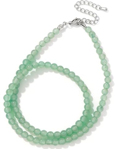 XSDSLS Collier Pierres Naturelles Femme 4MM Collier Pierre Précieuse Collier Perle Cristal Femme Cadeaux 45 cm (Aventurine verte)