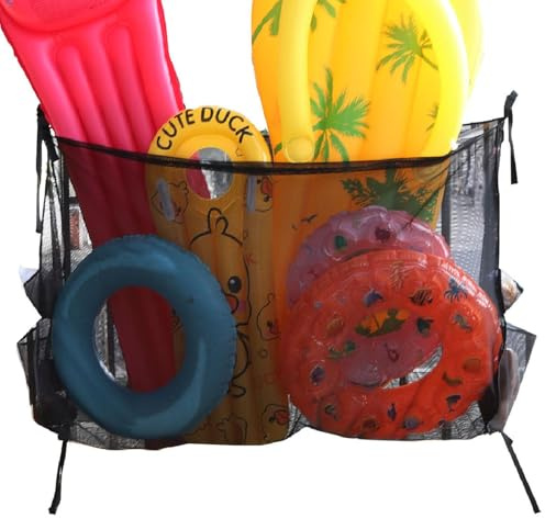 Filet De Rangement Piscine Suspendu - Sac Flotteur en Maillage pour Jouets Gonflables, Anneaux De Natation & Balles | Grandes Capacités, Facile Installation, Nettoyage Rapide