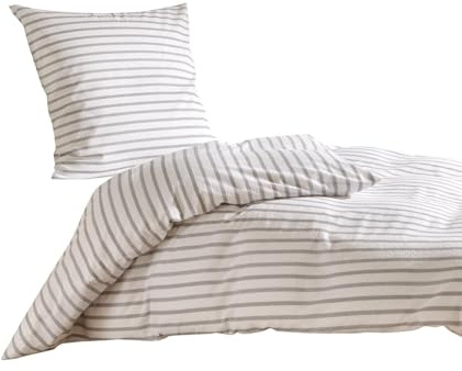 Traumschlaf Weichfrottier Bettwäsche Stefanie Silber – kuschelige Winterbettwäsche mit Streifen – Frottier Bettwäsche warm atmungsaktiv – mit Reißverschluss – 135x200 cm + 80x80 cm
