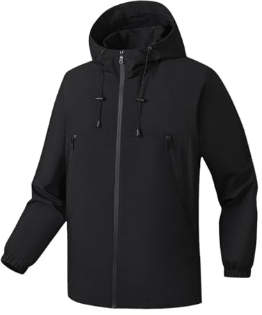 Mrat Mens Waterproof Jacket Outdoor Windproof Lightweight Rain Coat Hooded Full Zip Up Softshell Jackets with Pockets Solid Breathable Quick Dry Jacket,Hiking,Running,Cycling,Camping,Trekking