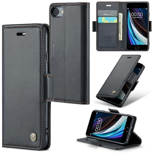 Rerzoiro for iPhone SE 2022 / SE 2020, iPhone 8 & iPhone 7 Case, Premium PU Leather Wallet Case Flip Cover with [RFID Blocking][Card Holder] Protective for iPhone SE 2022/SE 2020, iPhone 8/7, Black