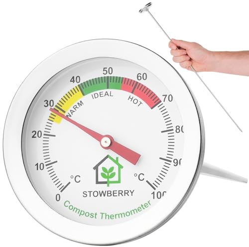 STOWBERRY Compost Thermometer 500mm – Stainless Steel Soil Temperature Gauge with 50mm Dial – Long Probe for Garden, Backyard, and Home Composting