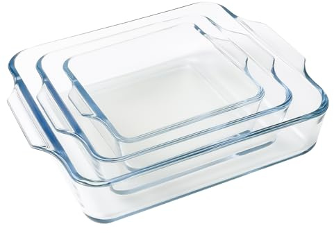 pantrytine Lot de 3 Grand Plat Four - Verre Plat a Gratin - Plat Lasagne Four - Plat en Verre four（0.42L，0.78L，1.5L）