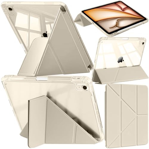 A-BEAUTY Coque pour iPad Air 13 Pouces M4/M3/M2, Lumière Stellaire | avec Porte-Stylo, Légère Étui Housse Transparente Antichute, Pochette à Rabat Multi-Vues, Réveil/Sommeil Auto