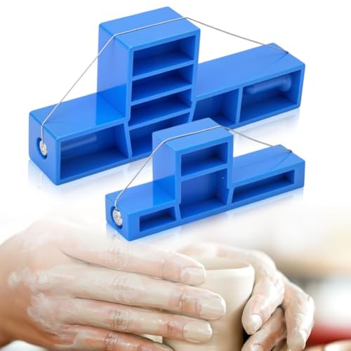 CRAFTYMELODY 2Pcs Angle Cutting Clay Tool Small Iron Wire Bevel Cutter Plastic Pottery Trimming Tools 30°45°60°Angle Cutting Clay Tool for Beginners Artist Ceramics Sculpting Tools Blue
