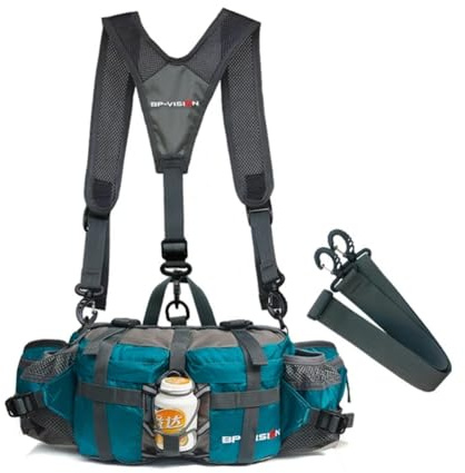 Generic Riñonera de senderismo para hombre y mujer, con soportes para botellas y correas de hombro, bolsa de almacenamiento deportiva, para senderismo, camping, ciclismo, escalada, Green, Casual