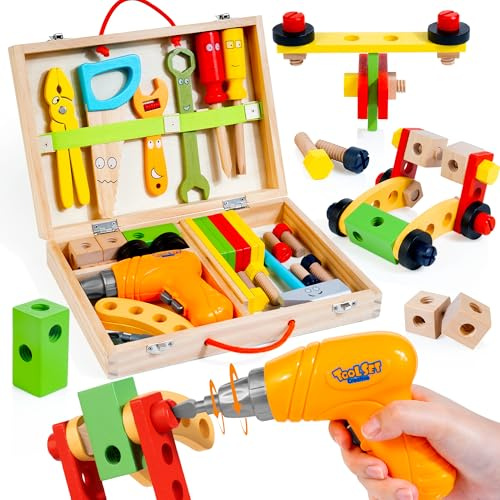 KIDWILL Kids Tool Set with Electric Drill DIY Stickers Toddler Tool Set for Kids Ages 3-5 Year Old Boys Girls Pretend Play STEM Montessori Educational Construction Toys