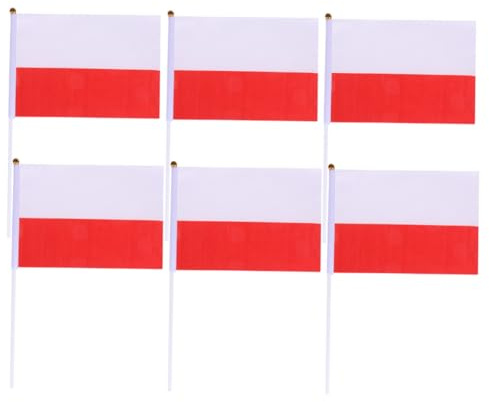 ibasenice 50 pièces Drapeaux de Pologne à Main Polyester avec Hampe Plastique Bannières Portables pour Décorations de Fêtes Parades et Événements Internationaux