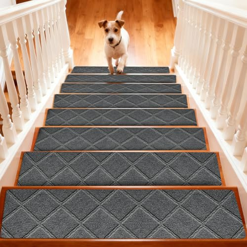 Lot de 15 tapis d'escalier antidérapants - 55 x 19 cm - Auto-adhésifs - Pour marches en bois - Tapis d'escalier de sécurité pour enfants, personnes âgées et animaux domestiques (gris foncé)