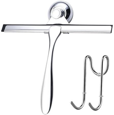 Window Wiper Silicone Rubber Shower Squeegee Blade with Suction Cup Hook Door Hanger 10 12 14 Inch Bathroom Household Tool(10sliver-2hooks)