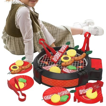 Spiel Grill - Grill Zubehör Mit Beleuchtung - Outdoor Spielzeug Essen Kochset - Für Kinder Mädchen Garten Camping Kinderzimmer Geburtstag