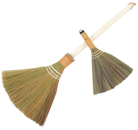SHINEOFI Scopa in Paglia Intrecciata a Mano 2 Pezzi Setole Morbide, Manico Rimovibile, Scopa Domestica per Interni, Pulizia Efficiente di Polvere e Sporco, Adatta per Soggiorno e Casa
