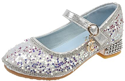 YIzdegg glitterskor barn flickor – prinsesskor glitter klackskor med justerbart spänne balettskor paljetter klädskor bröllop festskor eleganta bröllopsskor, silver, 27 EU