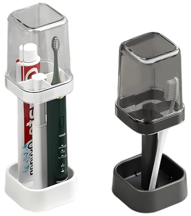 Soporte para Cepillo de Dientes 2PCS con Vaso – Organizador Multifuncional para Baño, Ajustable en Altura, Antipolvo e Impermeable – Ideal para Cepillos Regulares y Eléctricos