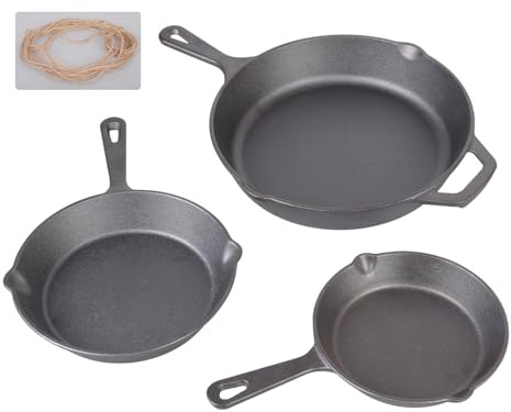Juego de sartenes profesionales de hierro fundido, 3 piezas de utensilios de cocina presazonados, sartenes de hierro fundido de 6 pulgadas, 8 pulgadas, 10 pulgadas