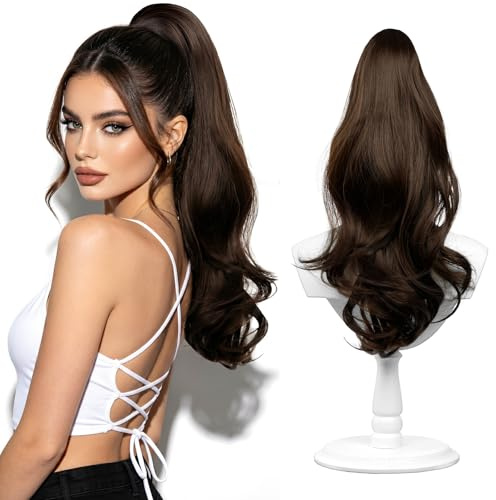 Flintronic Extension per Coda di Cavallo Riccia con Clip, Ondulato Coda Capelli Extension Pinza, per Uso Quotidiano, Festival e Feste, 50 cm/20 pollici