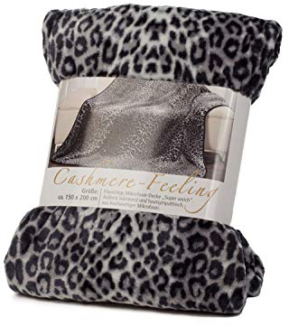 Gözze - Erstklassige Kuscheldecke, Cashmere Feeling, Hohes Stoffgewicht 500 g/m², 150 x 200 cm - Schneeleopard, Silber