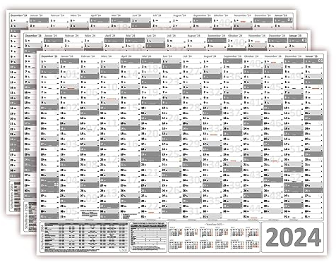 3 Stück XXL Wandkalender Wandplaner 2026 grau (gerollt) DIN A0 Format (841 x 1189 mm) 14 Monate, komplette Jahresvorschau Folgejahr und Ferientermine Feiertage aller Bundesländer